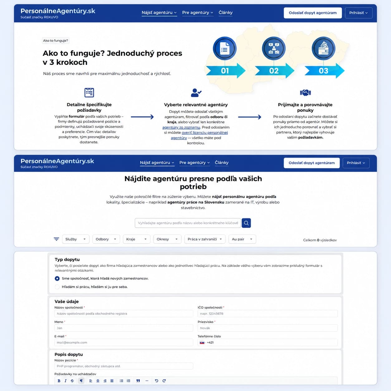 Formulár hromadného dopytu personálnym agentúram na portáli PersonálneAgentúry.sk